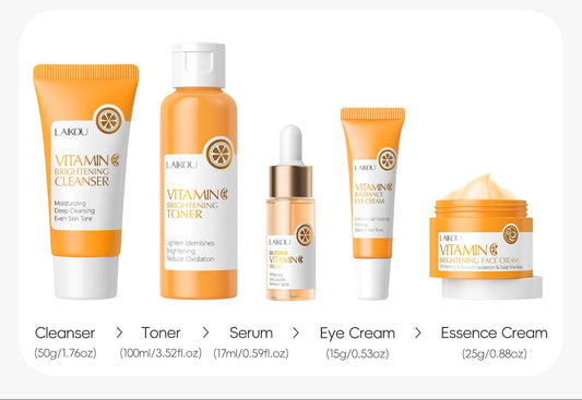 Skin-T Vitamin C Brightening 5-Piece Skincare Set (Complete Glow Routine)