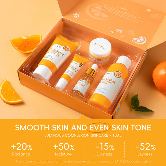 Skin-T Vitamin C Brightening 5-Piece Skincare Set (Complete Glow Routine)